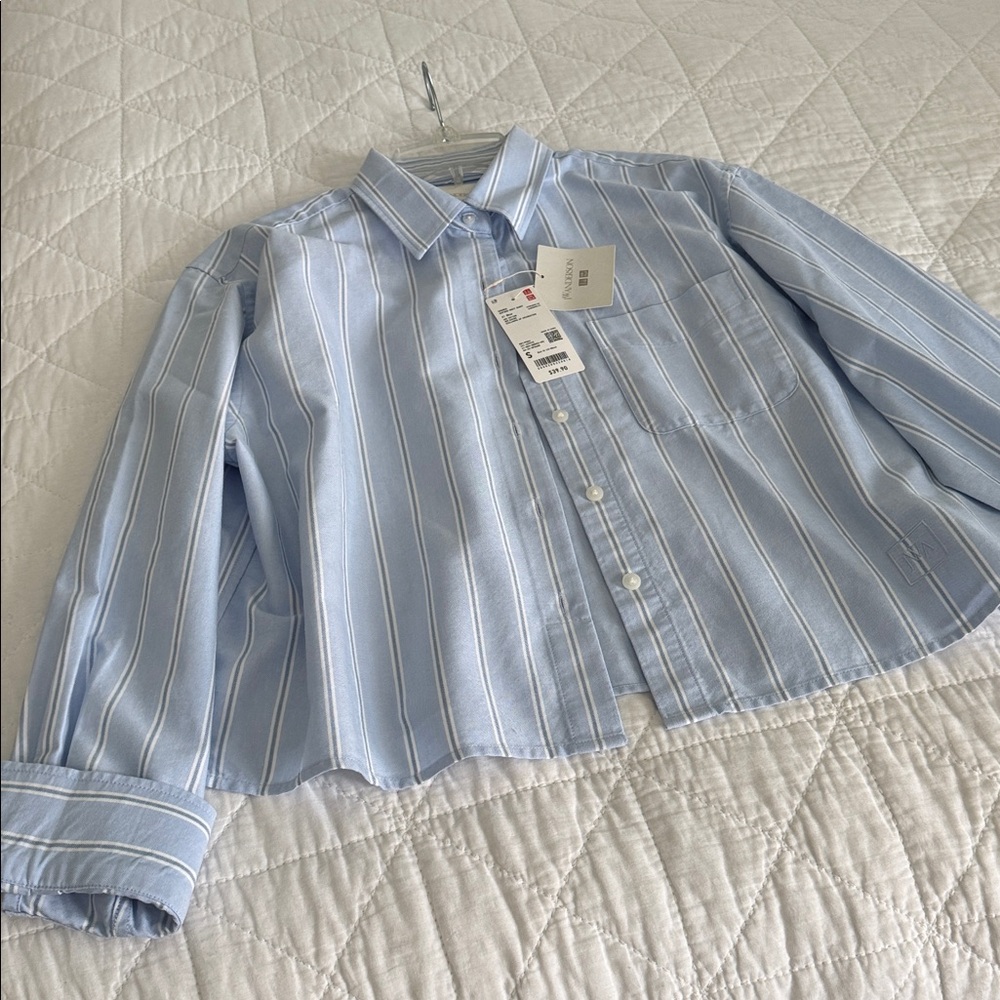 JW ANDERSON Sky Blue and White Striped Button Down Shirt - Picture 8 of 8